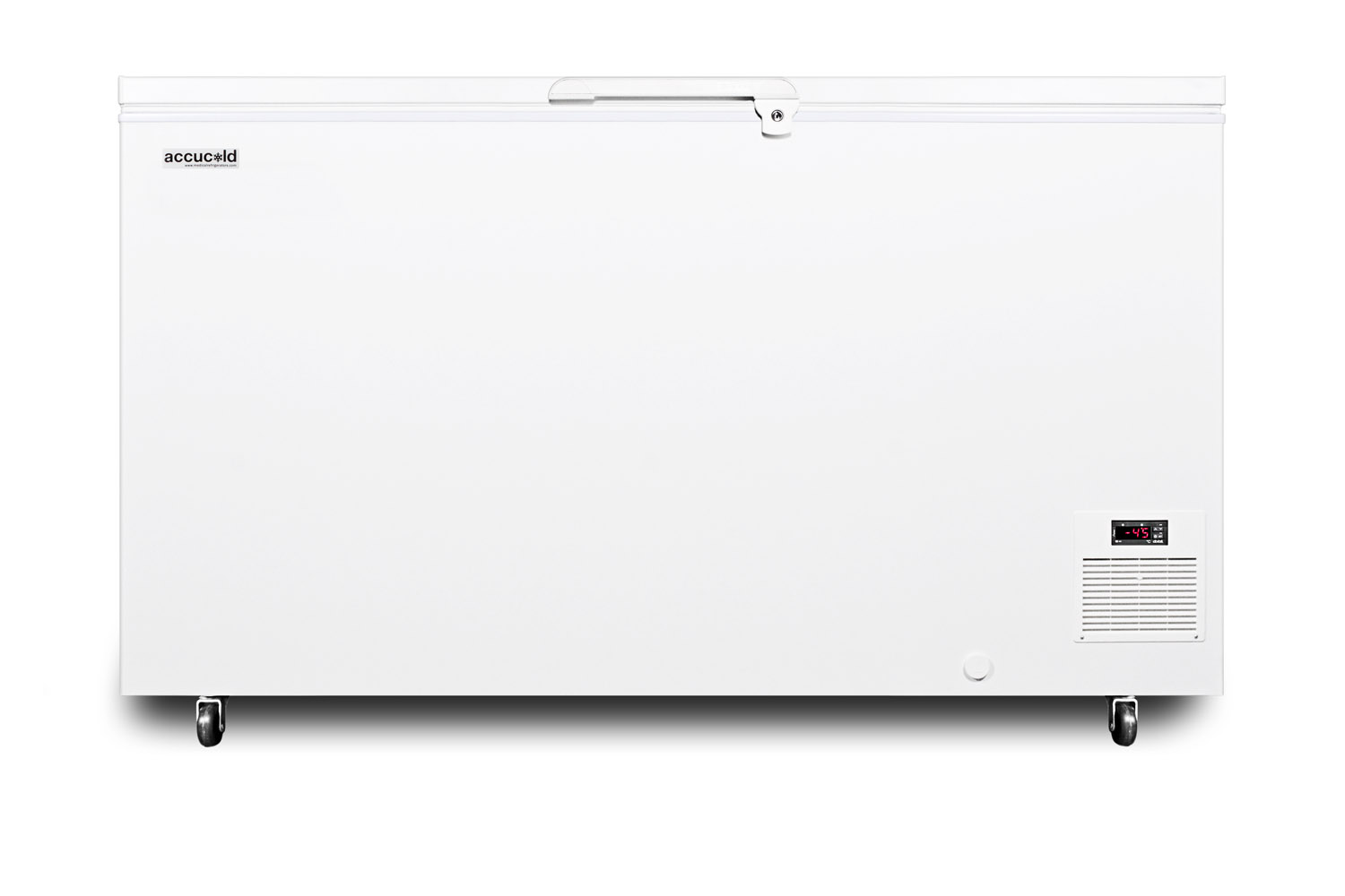 Commercial -45 C capable chest freezer with digital thermostat and 12.8 cu.ft. capacity